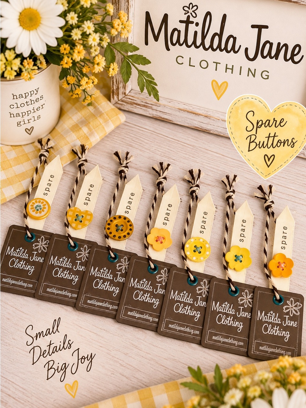 Matilda Jane Clothing Spare Replacement Buttons Lot of 7 Yellow Gold